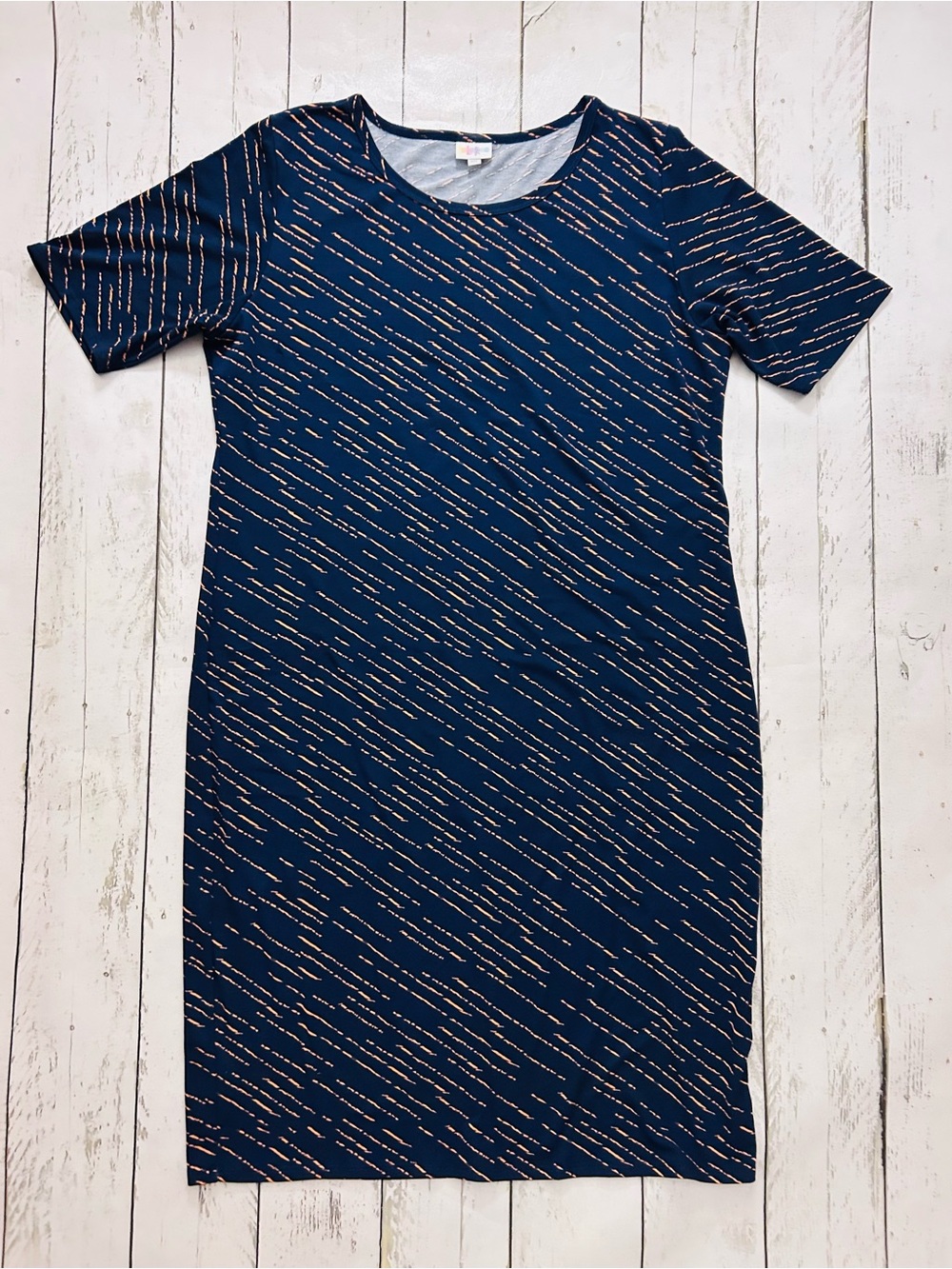Sz 3XL LuLaRoe Navy Midi Dress with orange Diagonal Dash Print